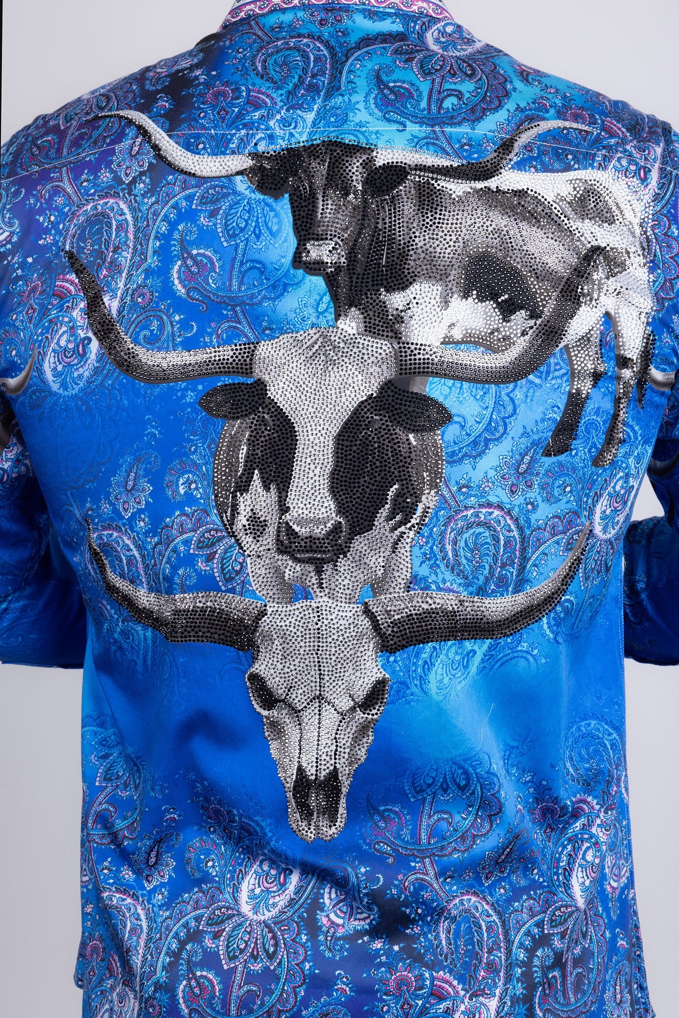 Barabas Wholesale Men's Rhinestones Animal Paisley Long Sleeve Shirts 5SPR12 Blue