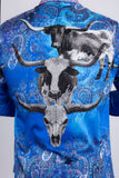 Barabas Wholesale Men's Rhinestones Animal Paisley Long Sleeve Shirts 5SPR12 Blue