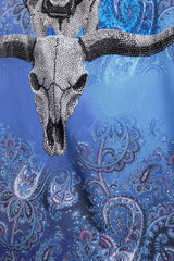 Barabas Wholesale Men's Rhinestones Animal Paisley Long Sleeve Shirts 5SPR12 Blue