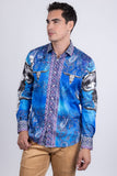 Barabas Wholesale Men's Rhinestones Animal Paisley Long Sleeve Shirts 5SPR12 Blue