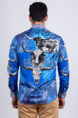 Barabas Wholesale Men's Rhinestones Animal Paisley Long Sleeve Shirts 5SPR12 Blue