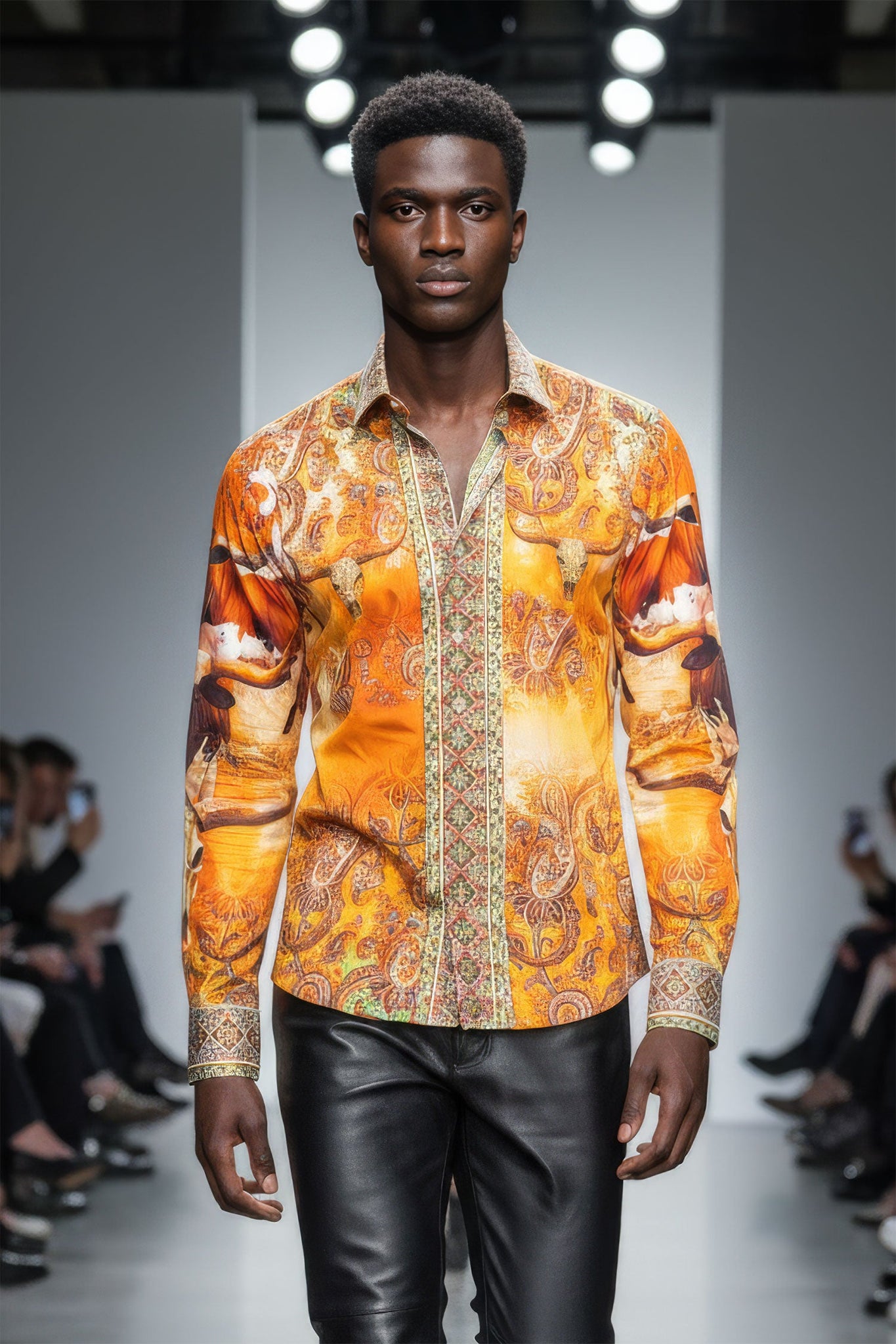 Barabas Wholesale Men's Rhinestones Animal Paisley Long Sleeve Shirts 5SPR12 Multi