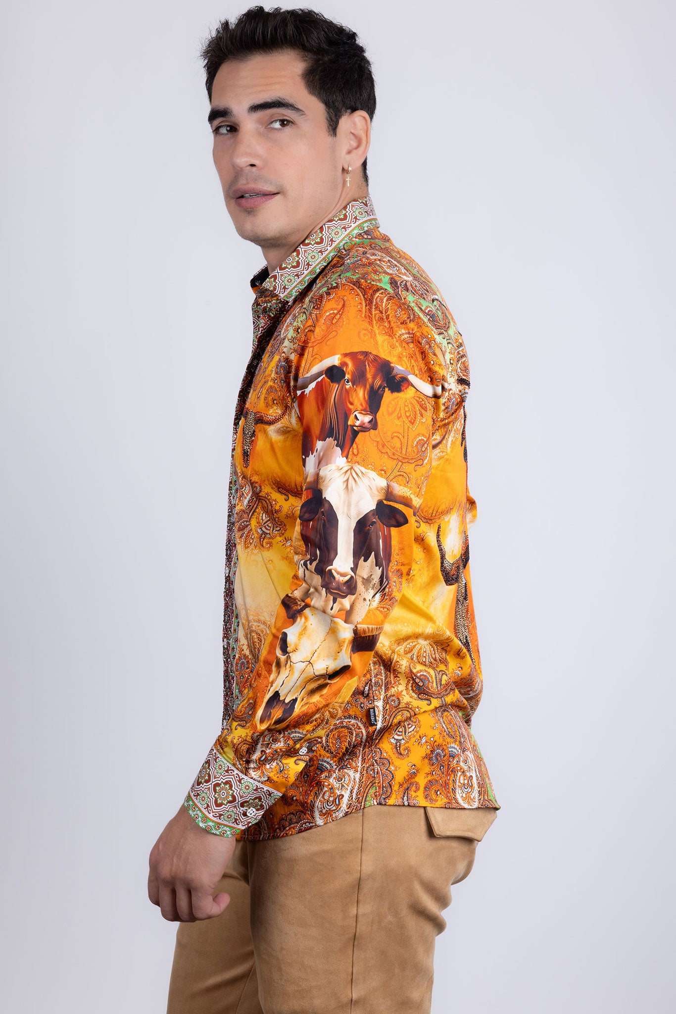Barabas Wholesale Men's Rhinestones Animal Paisley Long Sleeve Shirts 5SPR12 Multicolored
