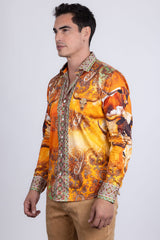 Barabas Wholesale Men's Rhinestones Animal Paisley Long Sleeve Shirts 5SPR12 Yellow