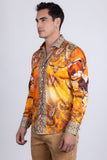Barabas Wholesale Men's Rhinestones Animal Paisley Long Sleeve Shirts 5SPR12 Yellow