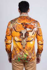 Barabas Wholesale Men's Rhinestones Animal Paisley Long Sleeve Shirts 5SPR12 Yellow