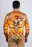 Barabas Wholesale Men's Rhinestones Animal Paisley Long Sleeve Shirts 5SPR12 Yellow