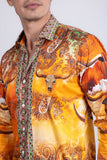 Barabas Wholesale Men's Rhinestones Animal Paisley Long Sleeve Shirts 5SPR12 Yellow