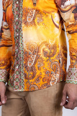 Barabas Wholesale Men's Rhinestones Animal Paisley Long Sleeve Shirts 5SPR12 Yellow