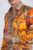 Barabas Wholesale Men's Rhinestones Animal Paisley Long Sleeve Shirts 5SPR12 Yellow