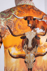 Barabas Wholesale Men's Rhinestones Animal Paisley Long Sleeve Shirts 5SPR12 Yellow