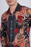 Barabas Wholesale Men's Rhinestones Floral Bull Skull Long Sleeve Shirts 5SPR13 Black