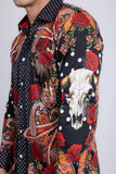 Barabas Wholesale Men's Rhinestones Floral Bull Skull Long Sleeve Shirts 5SPR13 Black