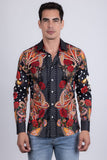 Barabas Wholesale Men's Rhinestones Floral Bull Skull Long Sleeve Shirts 5SPR13 Black