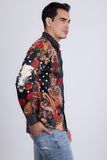 Barabas Wholesale Men's Rhinestones Floral Bull Skull Long Sleeve Shirts 5SPR13 Black