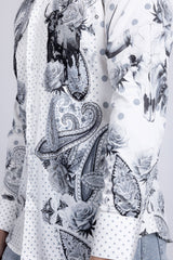 Barabas Wholesale Men's Rhinestones Floral Bull Skull Long Sleeve Shirts 5SPR13 White