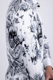 Barabas Wholesale Men's Rhinestones Floral Bull Skull Long Sleeve Shirts 5SPR13 White