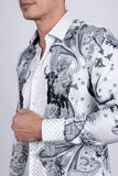 Barabas Wholesale Men's Rhinestones Floral Bull Skull Long Sleeve Shirts 5SPR13 White