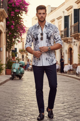 Barabas Wholesale Men's Rhinestones Floral Bull Skull Long Sleeve Shirts 5SPR13 Black