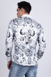 Barabas Wholesale Men's Rhinestones Floral Bull Skull Long Sleeve Shirts 5SPR13 White