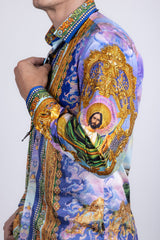 Barabas Wholesale Men's Rhinestones Floral  Judas Tadeo Long Sleeve Shirt 5SPR14 Gold
