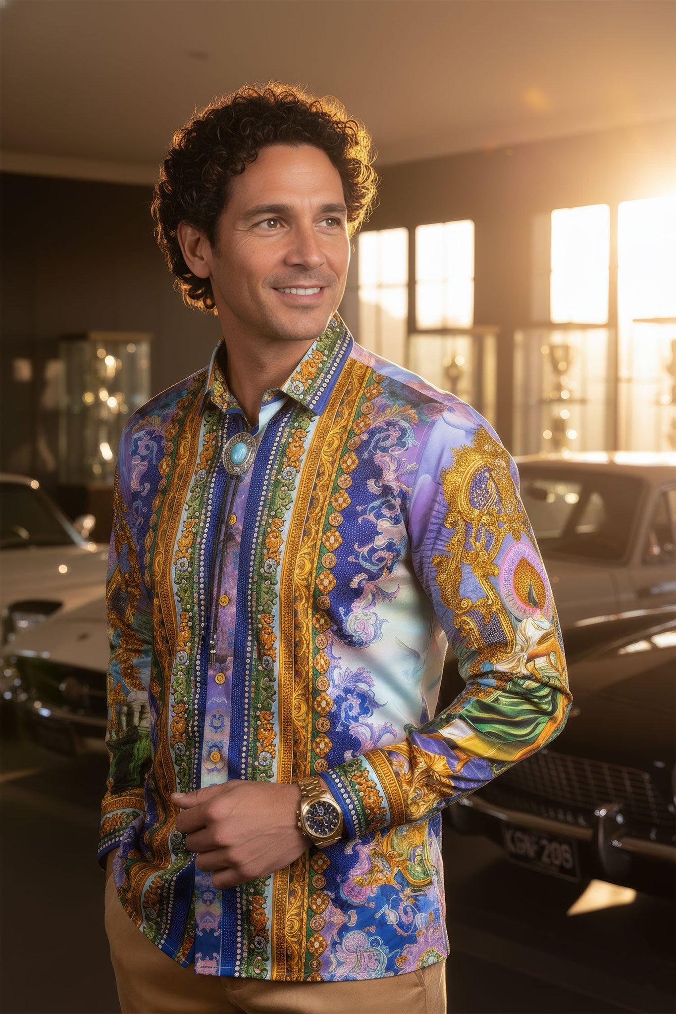 Barabas Wholesale Men's Rhinestones Floral  Judas Tadeo Long Sleeve Shirt 5SPR14 Multi