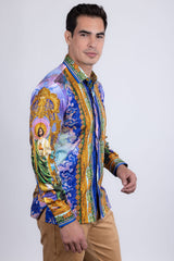Barabas Wholesale Men's Rhinestones Floral  Judas Tadeo Long Sleeve Shirt 5SPR14 Multi