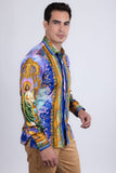 Barabas Wholesale Men's Rhinestones Floral  Judas Tadeo Long Sleeve Shirt 5SPR14 Multi