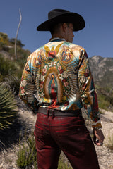 Barabas Wholesale Men's Lady of Guadalupe Rhinestones Long Sleeve Shirts 5SPR15 Multi