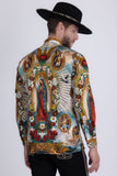 Barabas Men's Lady of Guadalupe Rhinestones Long Sleeve Shirts 5SPR15 Red
