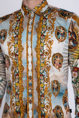 Barabas Wholesale Men's Lady of Guadalupe Rhinestones Long Sleeve Shirts 5SPR15 Yellow