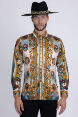 Barabas Wholesale Men's Lady of Guadalupe Rhinestones Long Sleeve Shirts 5SPR15 Multi