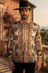 Barabas Wholesale Men's Lady of Guadalupe Rhinestones Long Sleeve Shirts 5SPR15 Multi