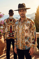 Barabas Men's Lady of Guadalupe Rhinestones Long Sleeve Shirts 5SPR15 Multi