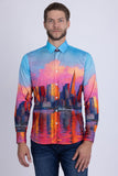 Barabas Wholesale Men's New York Rhinestones Baroque Shirt 5SPR16 Blue