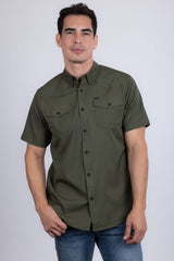 Barabas Wholesale Men's Western Casual Solid Stretch Short Sleeve Shirt 5SST10 Army Green