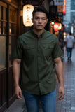 Barabas Wholesale Men's Western Casual Solid Stretch Short Sleeve Shirt 5SST10 Army Green