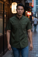 Barabas Wholesale Men's Western Casual Solid Stretch Short Sleeve Shirt 5SST10 Army Green