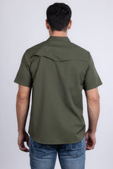 Barabas Wholesale Men's Western Casual Solid Stretch Short Sleeve Shirt 5SST10 Green