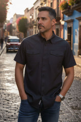 Barabas Wholesale Men's Western Casual Solid Stretch Short Sleeve Shirt 5SST10 Charcoal