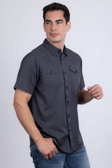 Barabas Wholesale Men's Western Casual Solid Stretch Short Sleeve Shirt 5SST10 Charcoal