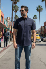 Barabas Wholesale Men's Western Casual Solid Stretch Short Sleeve Shirt 5SST10 Navy