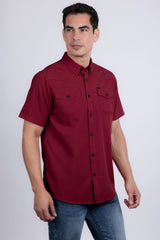 Barabas Wholesale Men's Western Casual Solid Stretch Short Sleeve Shirt 5SST10 Red