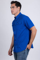 Barabas Wholesale Men's Western Casual Solid Stretch Short Sleeve Shirt 5SST10 Royal