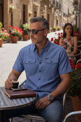 Barabas Wholesale Men's Western Casual Solid Stretch Short Sleeve Shirt 5SST10 Sky Blue