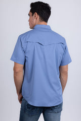 Barabas Wholesale Men's Western Casual Solid Stretch Short Sleeve Shirt 5SST10 Sky Blue