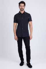 Barabas Wholesale Men's Rhinestone Geometric Stretch Short Sleeve Shirt 5SST20 Black