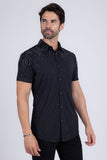 Barabas Wholesale Men's Rhinestone Geometric Stretch Short Sleeve Shirt 5SST20 Black