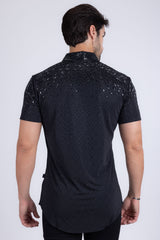 Barabas Wholesale Men's Rhinestone Geometric Stretch Short Sleeve Shirt 5SST20 Black