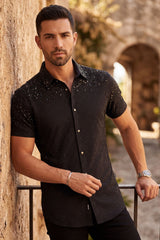 Barabas Wholesale Men's Rhinestone Geometric Stretch Short Sleeve Shirt 5SST20 Black 